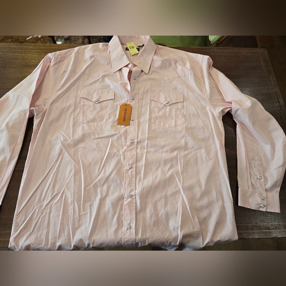 NWT Stetson Pearl Snap Long Sleeve solid pink xxl shirt